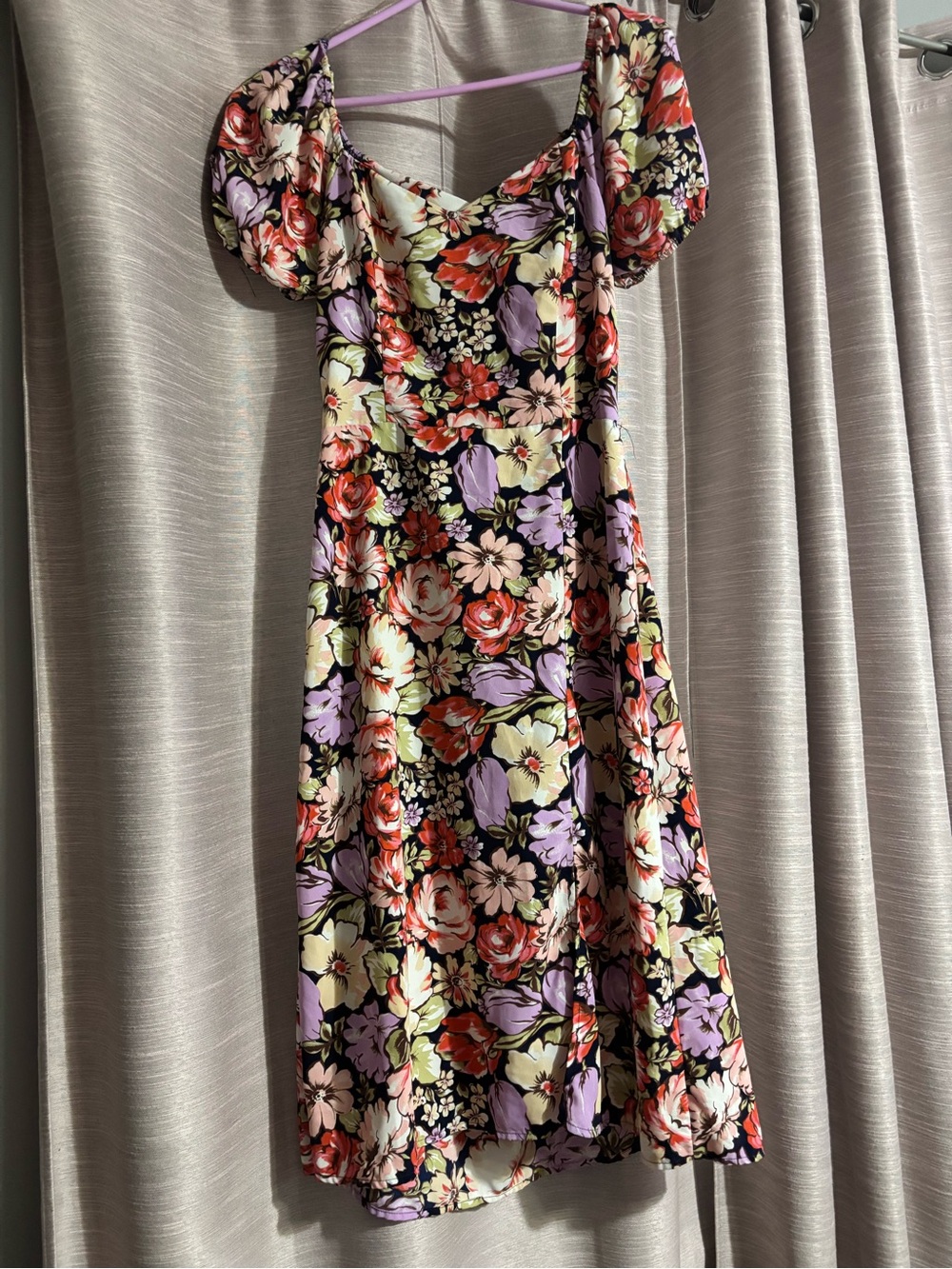 Lily Rose Black Floral Midi Dress with Lavender & Red Blooms